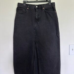 Mango Black Denim Midi Skirt